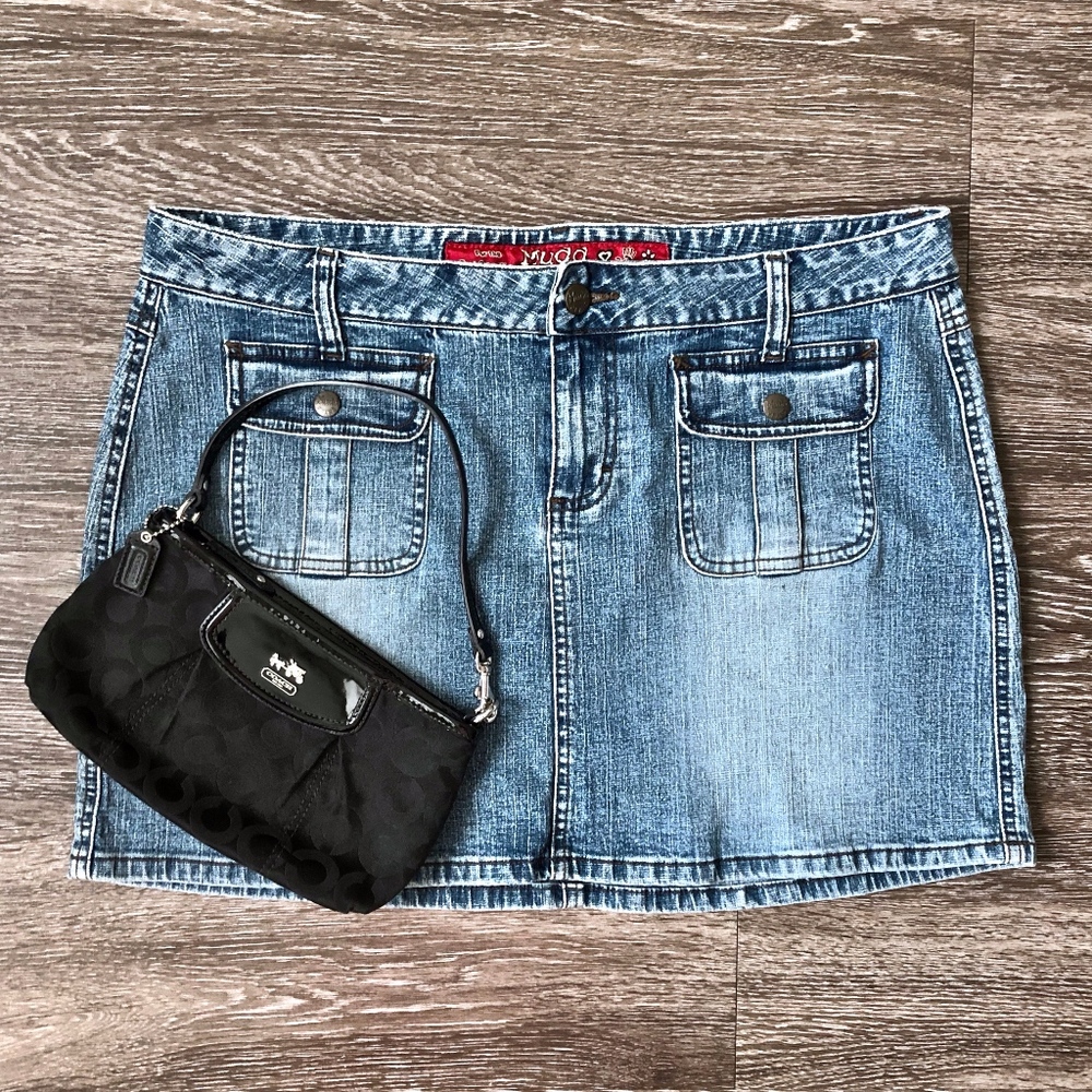 MUDD Blue Denim/Jean Distressed Skirt with Pockets